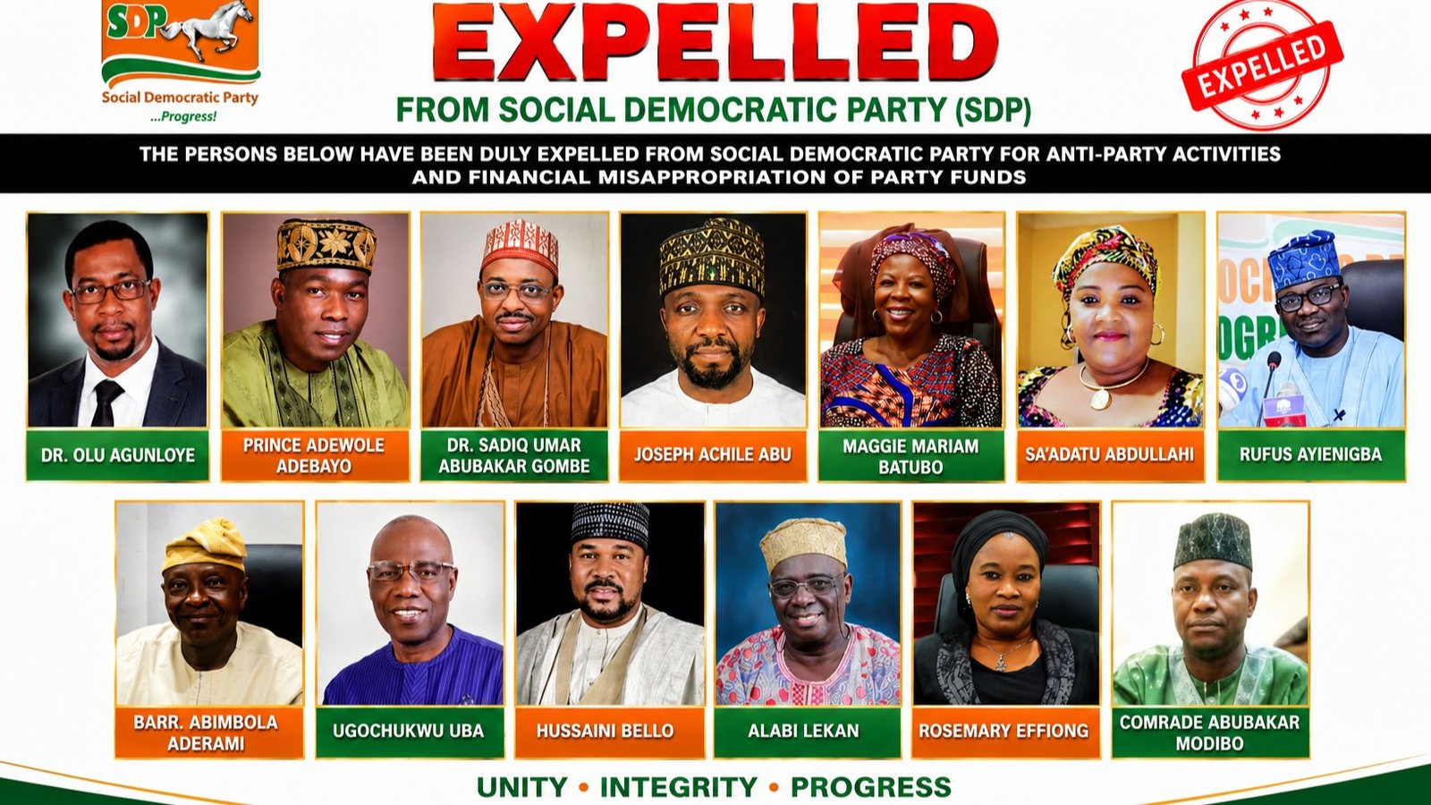 SDP: ADEWOLE ADEBAYO WAS LONG EXPELLED FROM THE PARTY AND WAS NEVER ITS PRESIDENTIAL CANDIDATE